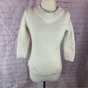 vintage 90s talbots Cream high Crew Neck Sweater Chunky Knit sz XS 3/4 sleeve